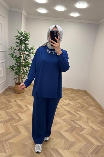 İkoll Taş İşlemeli Takım Lacivert