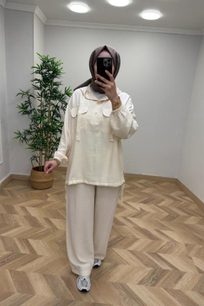 Linda Çilek Keten Takım Krem