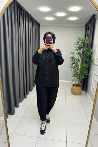 Sofya Gömlekli Cep Detaylı Takım Siyah