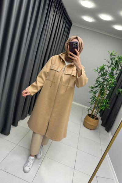 İkoll Fermuarlı Keçe Kaban Camel