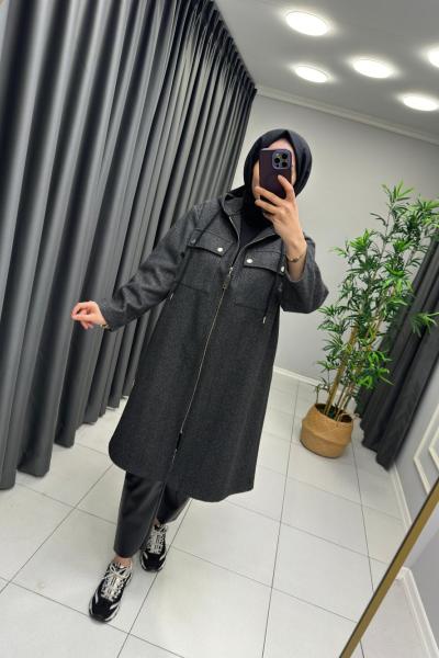 İkoll Fermuarlı Keçe Kaban Siyah