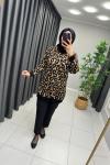 Leopar Desen Triko Tunik Siyah