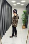 Leopar Desen Triko Tunik Siyah